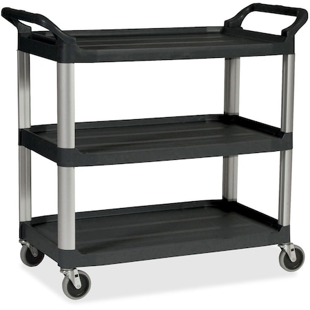 Rubbermaid Commercial Economy Cart, Plastic, 200 lb Load Capacity, 3 Shelves, 33.6" W, 37.8" H RCP342488BK